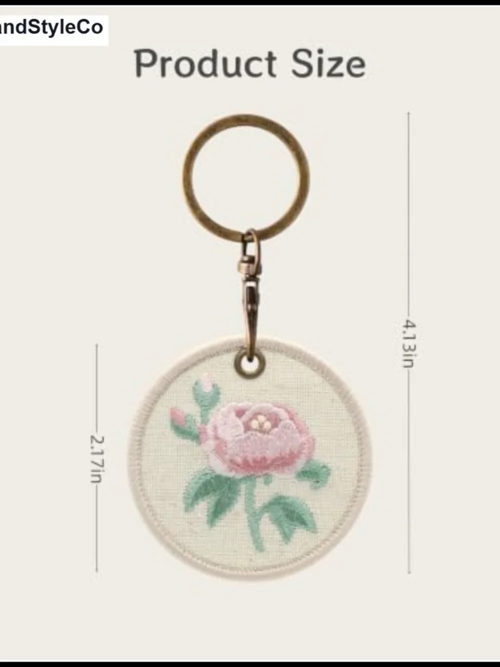 Round Linen Embroidered Floral Keychain Bag Charm